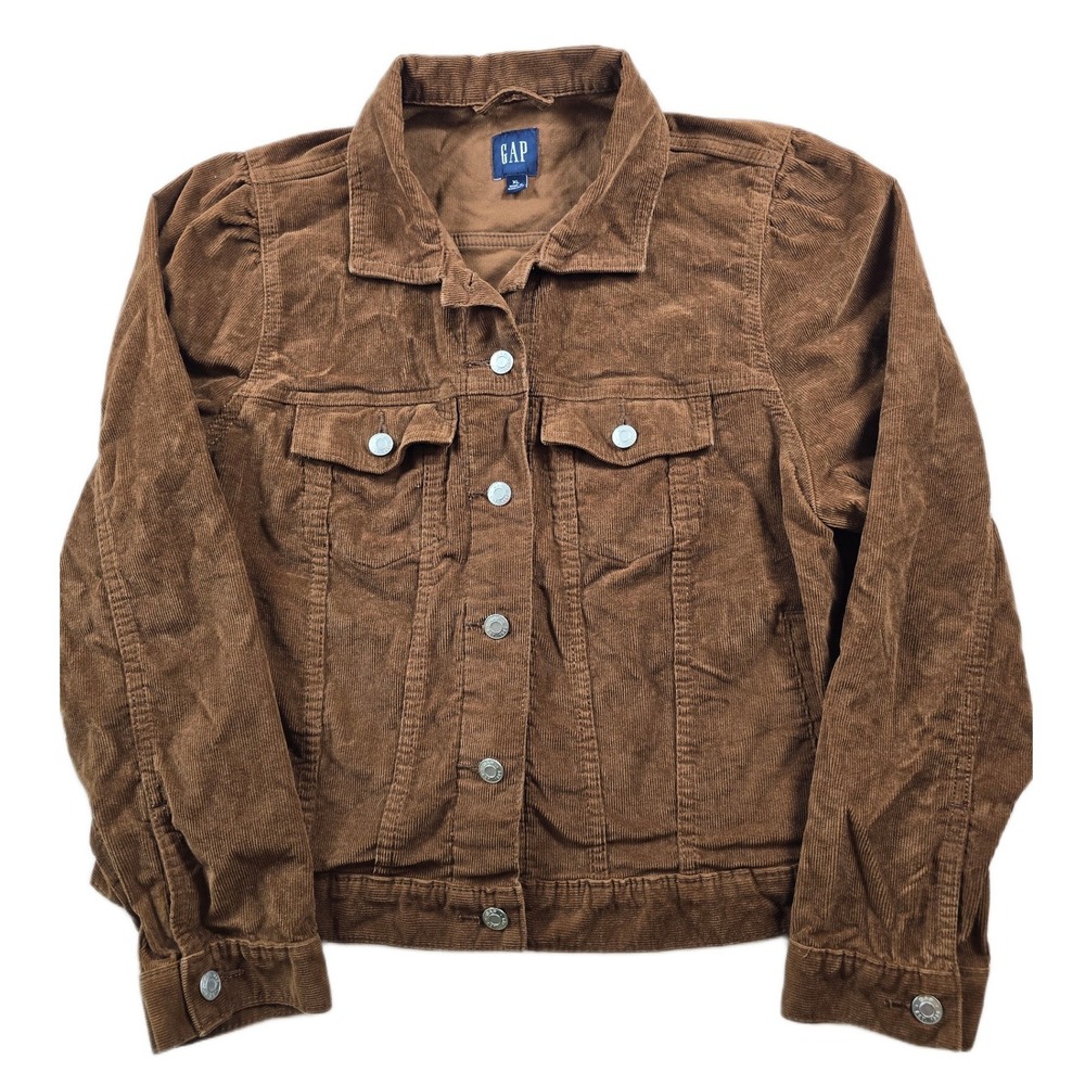 Gap Corduroy Trucker Jacket Women XL Brown Cotton Blend Puff Sleeve VTG Y2K
